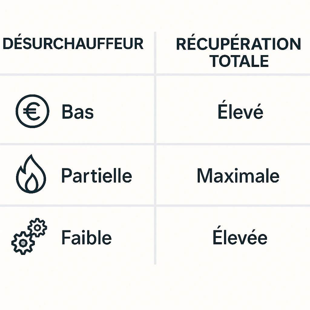 Tableau comparatif entre desurchauffeur et recuperation totale